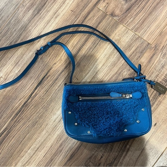 Coach Bright Blue Shearling Leather Rhyder Pochette Crossbody Bag - Picture 5 of 15